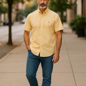 RALPH LAUREN Mens Shirt Yellow Blake Pony Logo Short Sleeve Golf Business Sz L